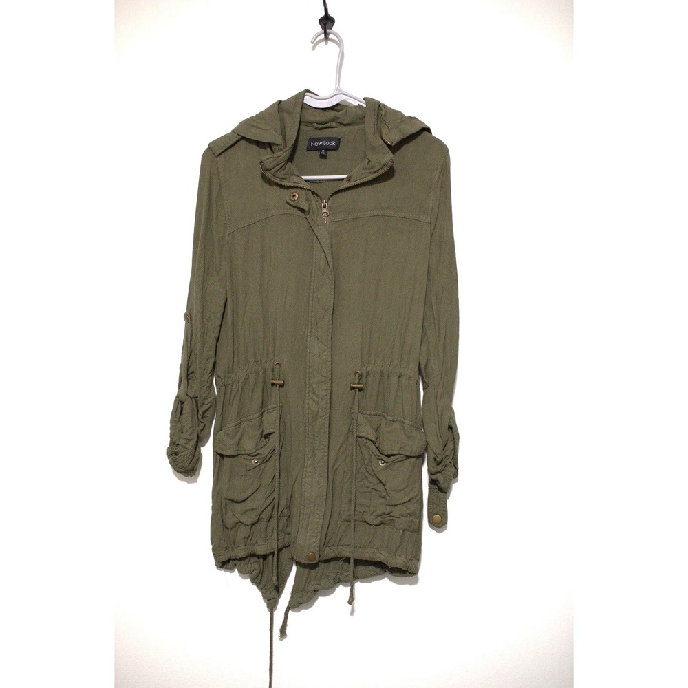 New Look Women Olive Green Utility Anorak Jacket Hooded Drawstring Waist Medium